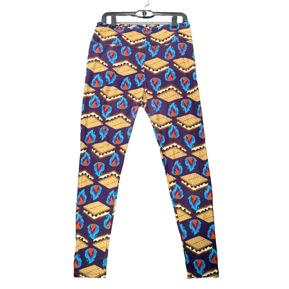LuLaRoe Leggings Tall Curvy TC Purple Smores Campfire Flame Buttery Soft